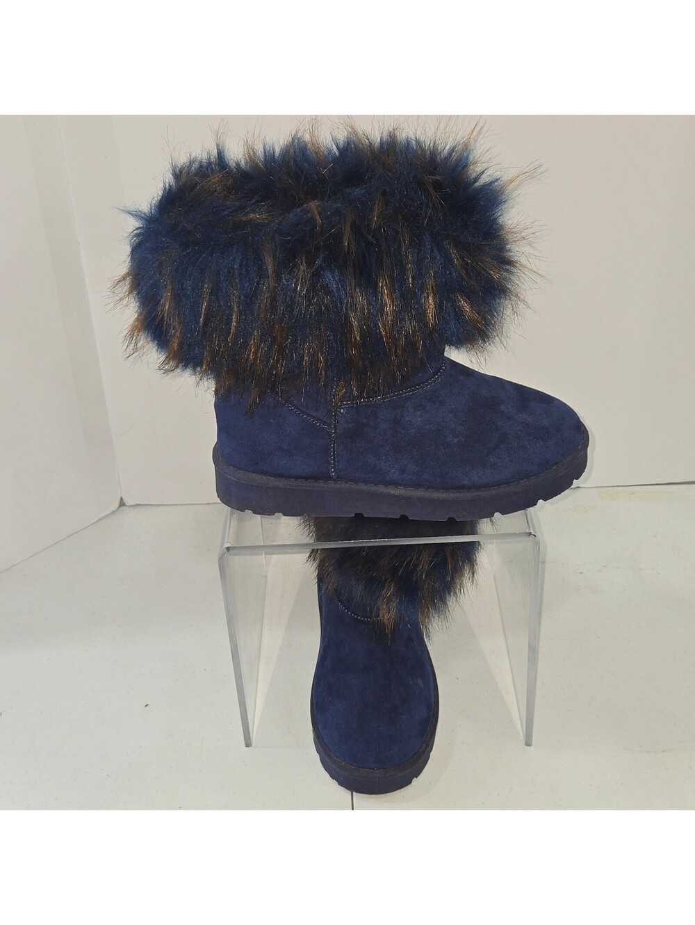 Rouge Helium Women's Blue Faux Fur Trim Ankle Winter Boots Size EU 37 / US 7